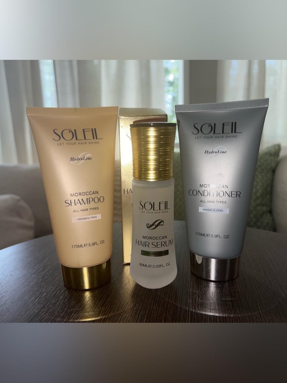 Moroccan Hair Serum - Gold/White Heat Protectant + shampoo conditioner